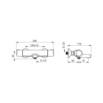 Bade- und Duscharmatur 7462U NOVA Chrom Einhebel-Wandmontage