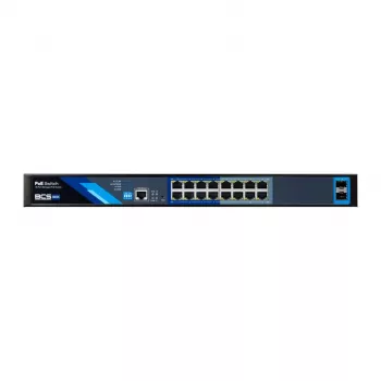 BCS B-SP16G-2SFP-M Industrial Unmanaged 16-Port Gigabit PoE+ Switch mit 2 SFP-Steckplätzen, 240W PoE-Budget, Hutschienenmontage