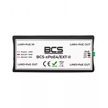 BCS-xPoE4/EXT-II 4-Port PoE+ Switch mit 1 Uplink-Port, 60W Budget, Extend-Modus bis 250m