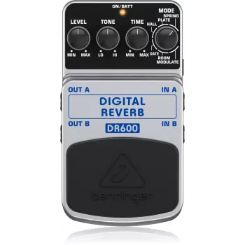 Behringer DR600 Digital Reverb Effektpedal, 6 Modi, Stereo, Schwarz/Silber
