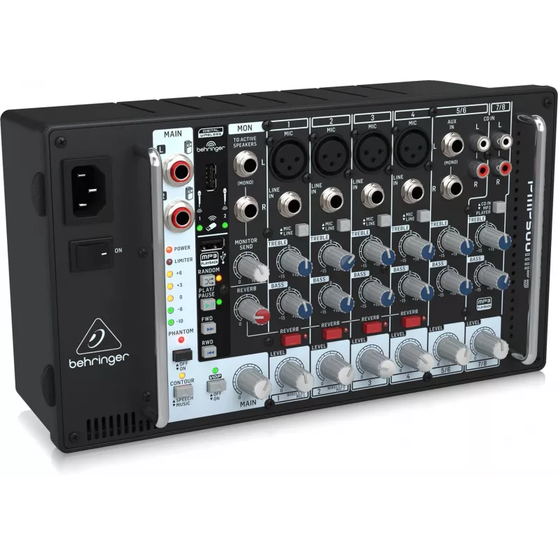 Behringer PMP500MP3 500W 8-Kanal Powered Mixer mit MP3-Player und KLARK TEKNIK FX