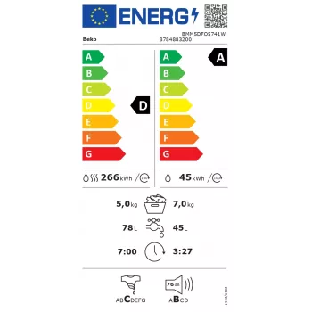 BEKO BMM5DFO5741W Waschtrockner, 7 kg Waschen / 5 kg Trocknen, 1400 U/min, Energieklasse D, Weiß