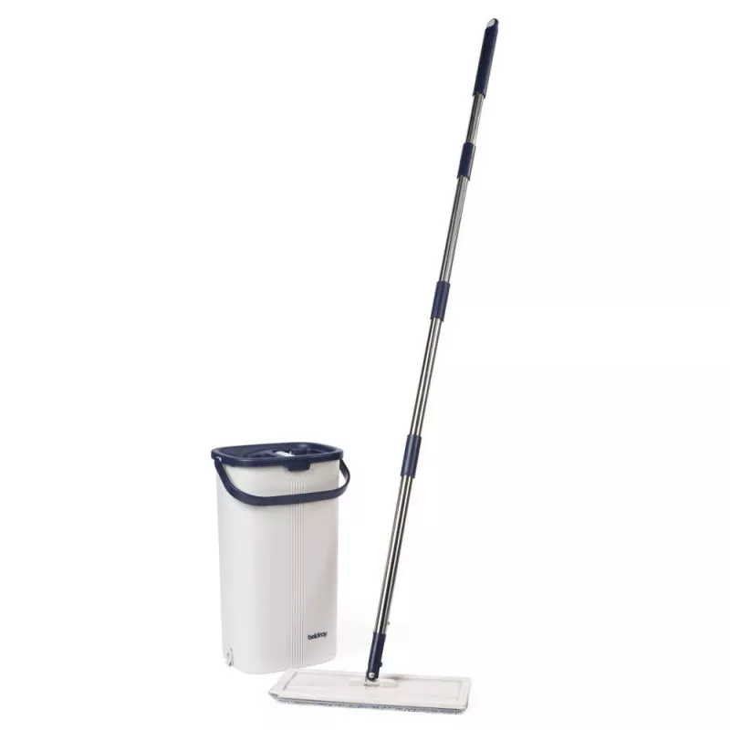 Beldray LA00000008EU7 Flachwischmopp- und Eimerset - Grau/Blau, 5L Selbstauswringsystem, Teleskopstiel, Mikrofaser