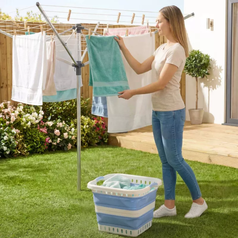 Beldray LA00000152EU7 40L zusammenklappbarer Wäschekorb, Weiß/Blau