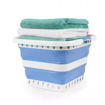 Beldray LA00000152EU7 40L zusammenklappbarer Wäschekorb, Weiß/Blau