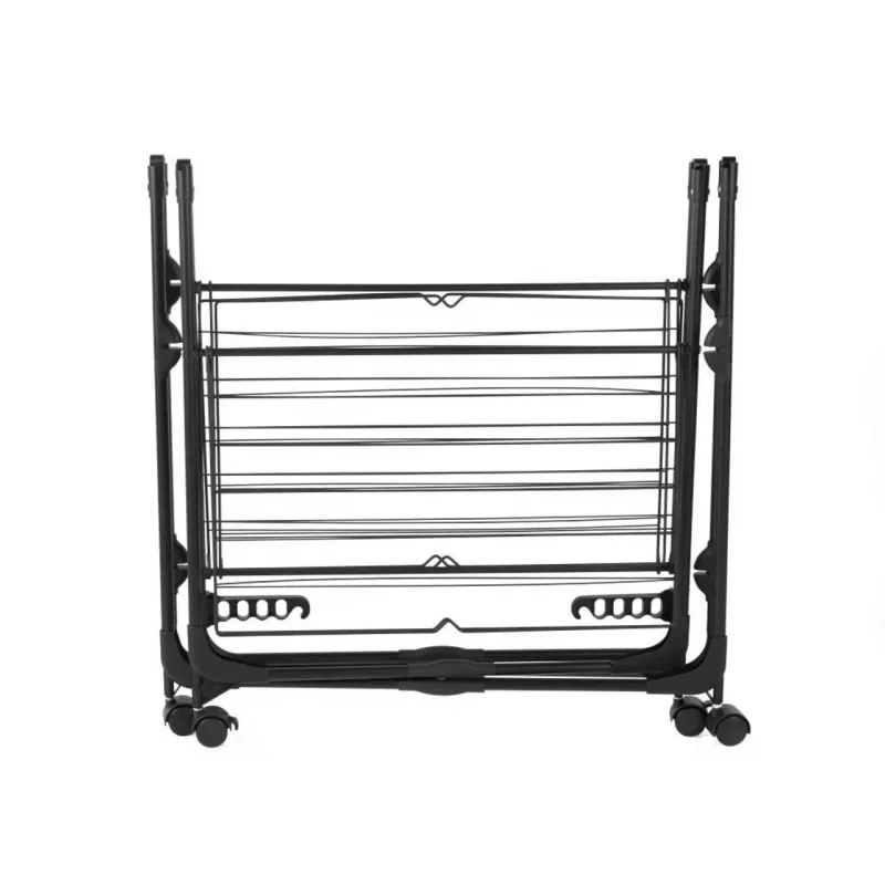 Beldray LA035747BLKFSDUFEU7 30 Metre Tower Airer - 3-Tier Foldable Drying Rack with Castor Wheels, Black/Grey