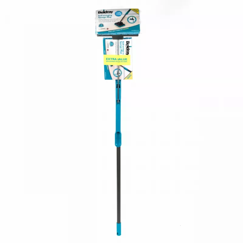 Beldray LA050915FEU7 Selbstauswringender Schwammwischer - Grau/Blau, PVA-Schwamm, Stahlstiel