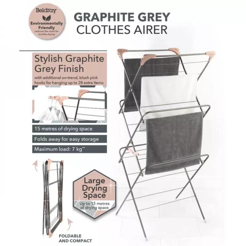 Beldray LA072498GRYNFEU7 Elegant 3-Stufen Wäschetrockner, Graphitgrau