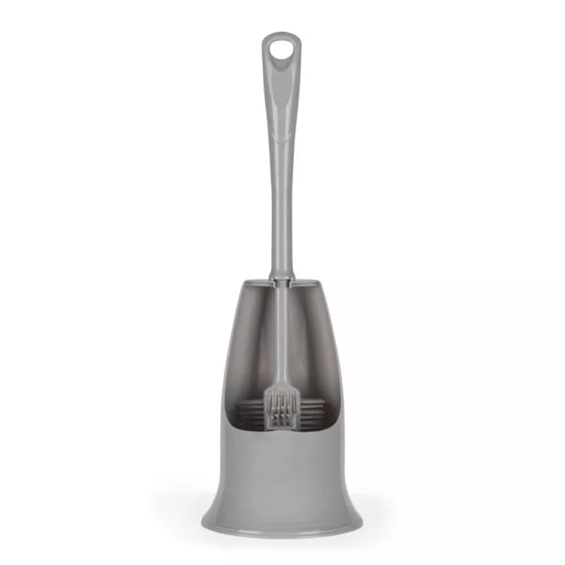 Beldray LA084538GRYPEU7 Anti-bac Toilettenbürsten-Set mit Halter, Grau, Silberionen-Technologie, Silikon-Bürstenkopf, Edelstahlgriff, tropffreier Sockel, belüftetes Design