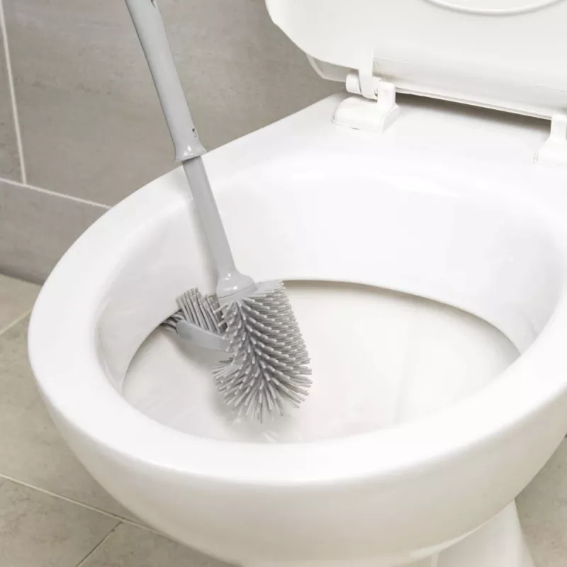 Beldray LA084538GRYPEU7 Anti-bac Toilettenbürsten-Set mit Halter, Grau, Silberionen-Technologie, Silikon-Bürstenkopf, Edelstahlgriff, tropffreier Sockel, belüftetes Design