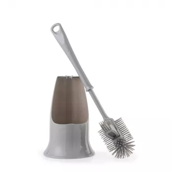 Beldray LA084538GRYPEU7 Anti-bac Toilettenbürsten-Set mit Halter, Grau, Silberionen-Technologie, Silikon-Bürstenkopf, Edelstahlgriff, tropffreier Sockel, belüftetes Design
