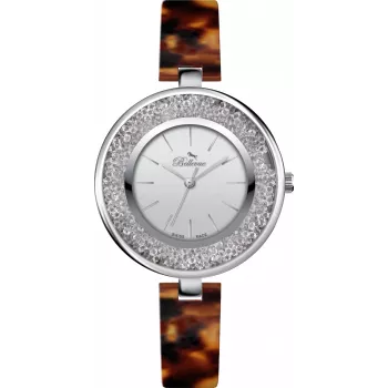 BELLEVUE D71 Damen Quarz Analog Uhr 33mm Edelstahlgehäuse Weißes Zifferblatt Schwarzes Lederarmband