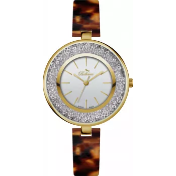 BELLEVUE D72 Damen Quarz Analog Uhr 33mm Silbernes Zifferblatt Schwarzes Lederarmband