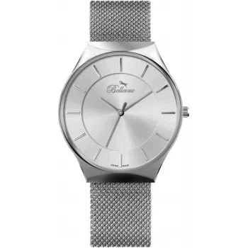 BELLEVUE E56 Herren Analog Quarzuhr 32mm Edelstahlgehäuse Schwarzes Zifferblatt Echtes Lederarmband