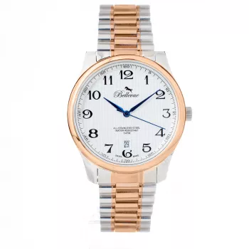 BELLEVUE F1 Herren Analog-Quarzuhr 40mm Edelstahl Schwarzes Zifferblatt Echtes Lederarmband
