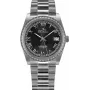BELLEVUE H1 Damen-Quarzuhr 35mm Silbernes Zifferblatt Schwarzes Lederarmband