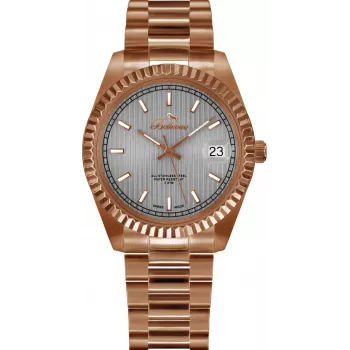 BELLEVUE H27 Damen-Quarz-Armbanduhr Analog 38mm Silbernes Zifferblatt Schwarzes Lederarmband