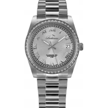 BELLEVUE H3 Damen-Quarzuhr 36mm Edelstahl Weißes Zifferblatt Schwarzes Leder