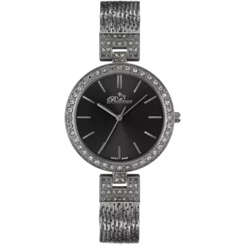 BELLEVUE Woman B25 35mm Quarz Analoguhr Silbernes Zifferblatt Schwarzes Lederarmband