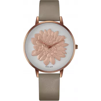 BELLEVUE Woman B43-1 Quarz-Armbanduhr 40mm silbernes Zifferblatt schwarzes Lederarmband