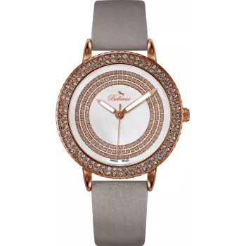 BELLEVUE Woman B44 35mm Quarz Analoguhr Edelstahlgehäuse Weißes Zifferblatt Schwarzes Lederarmband