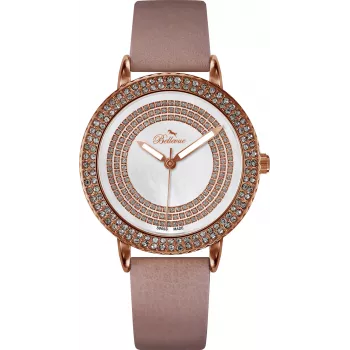 BELLEVUE Woman B45 35mm Quarz Analoguhr Edelstahlgehäuse Silbernes Zifferblatt Schwarzes Lederarmband
