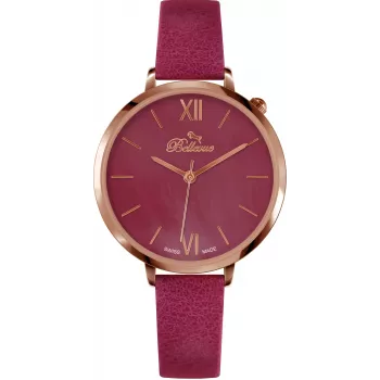 BELLEVUE Woman B50 35mm Quarz Analog Uhr Silbernes Zifferblatt Schwarzes Lederarmband