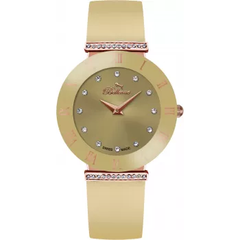 BELLEVUE Woman E105 Quarz Analog Uhr 33mm Edelstahl Weißes Zifferblatt Schwarzes Leder