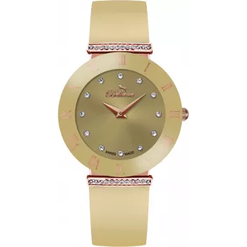 BELLEVUE Woman E106 Quarz Analoguhr 26mm Edelstahlgehäuse Weißes Zifferblatt Schwarzes Lederarmband