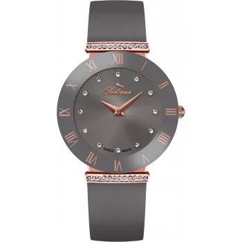 BELLEVUE Woman E112 Quarz-Analoguhr 25mm silbernes Zifferblatt schwarzes Lederarmband