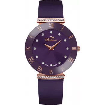 BELLEVUE Woman E114 26mm Quarz-Analoguhr silbernes Zifferblatt schwarzes Lederarmband