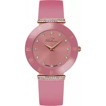 BELLEVUE Woman E116 Quarz Analog Uhr 26mm Silbernes Zifferblatt Schwarzes Leder