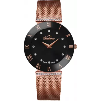 BELLEVUE Woman F101 33mm Quarz Analoguhr Silber Edelstahl Mesh