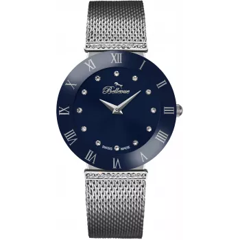 BELLEVUE Woman F130 Quarz Analog Uhr 26mm Edelstahlgehäuse Lederarmband Weißes Zifferblatt