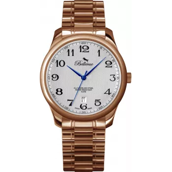 BELLEVUE Woman F5 35mm Quarz-Analoguhr Edelstahlgehäuse Schwarzes Lederarmband