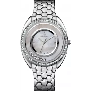 BELLEVUE Woman F51 Quarz Analog Uhr 33mm Silbernes Zifferblatt Schwarzes Lederarmband