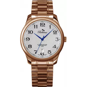 BELLEVUE Woman F6 Analog-Quarzuhr 30mm Silbernes Zifferblatt Schwarzes Lederarmband