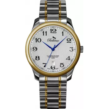 BELLEVUE Woman F8 35mm Quarz Analog Uhr Edelstahlgehäuse Schwarzes Lederarmband