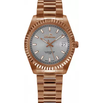 BELLEVUE Woman H28 30mm Quarz Analoguhr Silbernes Zifferblatt Schwarzes Lederarmband