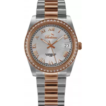 BELLEVUE Woman I22 27mm Swiss Quarz Uhr Weißes Zifferblatt Schwarzes Lederarmband