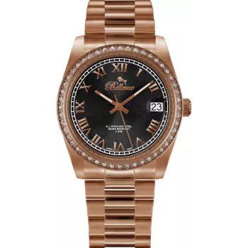 BELLEVUE Woman I25 35mm Quarz Analog Uhr Edelstahlgehäuse Silbernes Zifferblatt Schwarzes Lederarmband