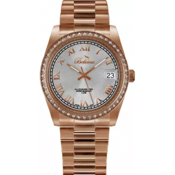 BELLEVUE Woman I28 (28mm) Quarz-Armbanduhr analog - Silbernes Zifferblatt, Schwarzes Lederarmband