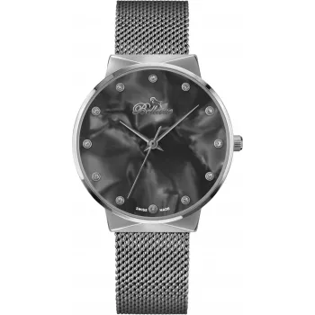 BELLEVUE Damenuhr B13 Analog Quarz 33mm Edelstahlgehäuse Schwarzes Lederarmband