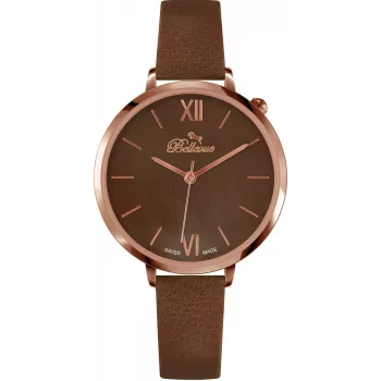BELLEVUE Damenuhr B51 Quarz 35mm Edelstahlgehäuse Silbernes Zifferblatt Schwarzes Lederarmband