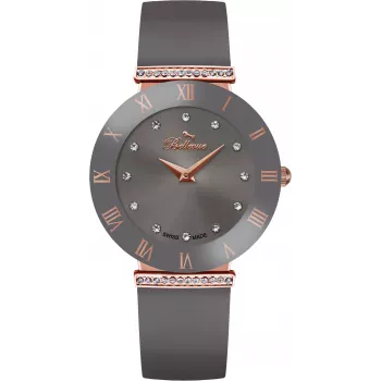 BELLEVUE Damen E111 Quarzuhr 33mm Edelstahlgehäuse Schwarzes Lederband