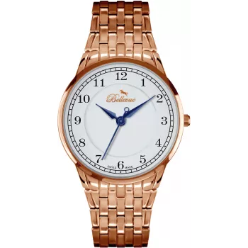 BELLEVUE Damenuhr A48 36mm Roségold Edelstahl Braunes Leder