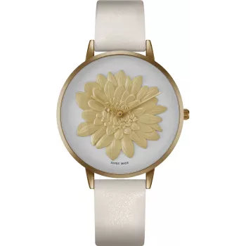 BELLEVUE Damenuhr B42-1 40mm Edelstahl Quarz Analog Weißes Zifferblatt Schwarzes Lederarmband