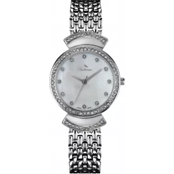 BELLEVUE Damenuhr D48 (32mm) – Quarz Analog, weißes Zifferblatt, schwarzes Kunstlederarmband