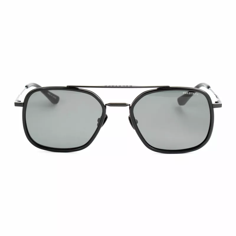 Belstaff Avedon S118 Herren-Sonnenbrille - Schwarzer Acetat-Rahmen, graue Polycarbonat-Gläser, UV400-Schutz, 56/20/145 mm