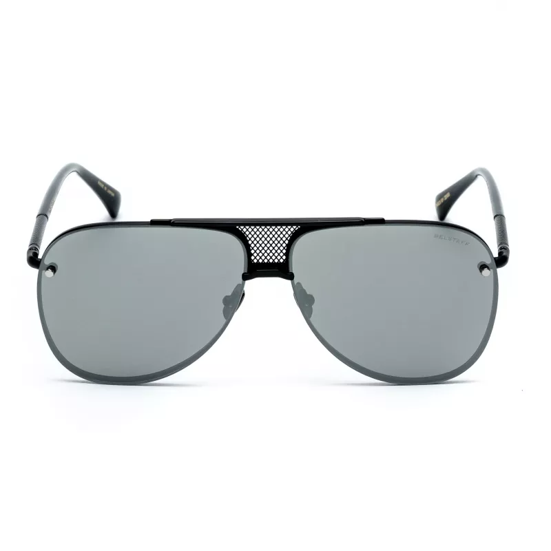 Belstaff Beckington Herren-Rechteck-Sonnenbrille - Schwarzer Acetatrahmen, graue Polycarbonatgläser, UV400-Schutz, 60/18/145 mm